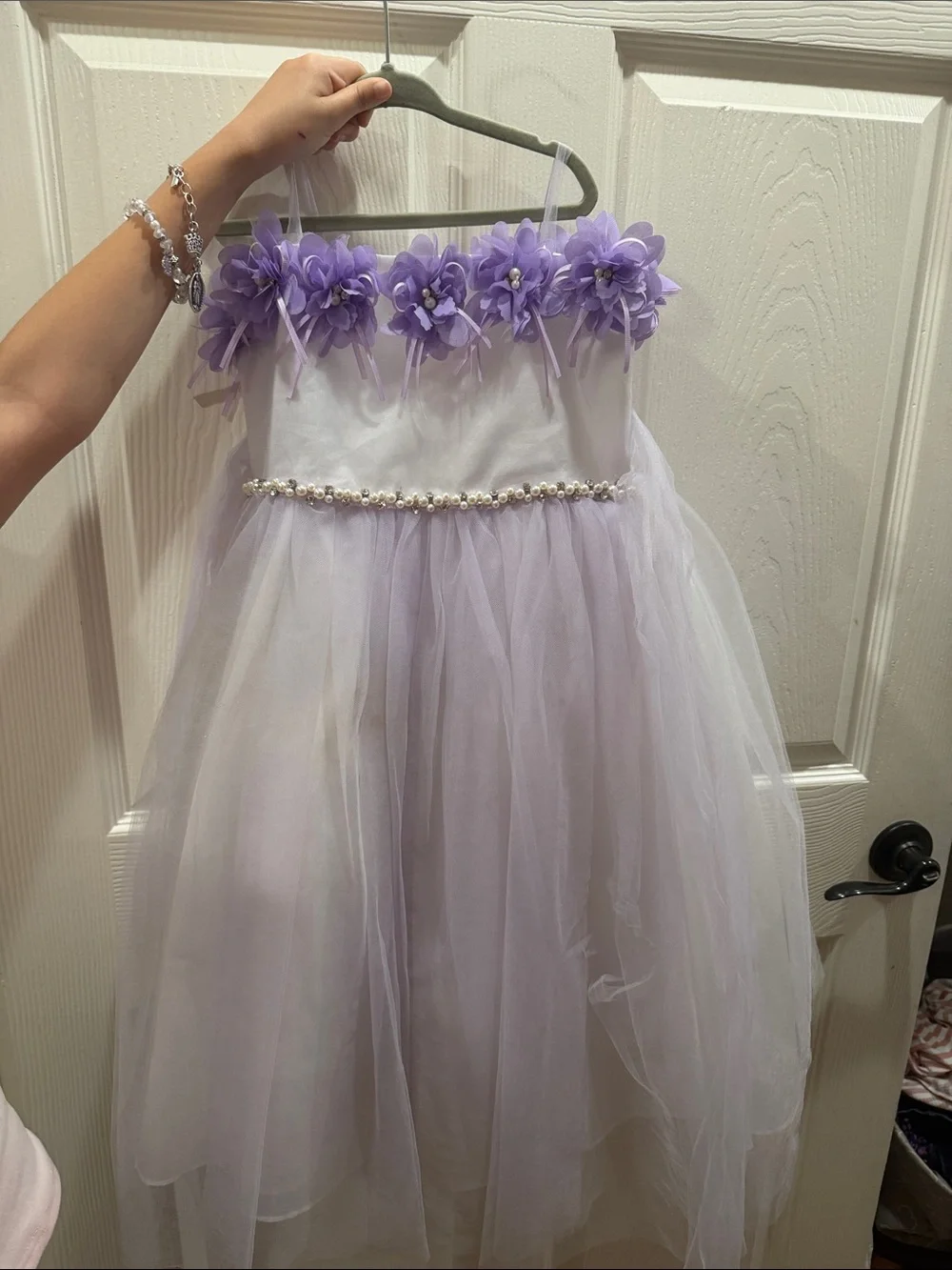 Lilac Flower Girl Tulle Dress with Pearl Waist