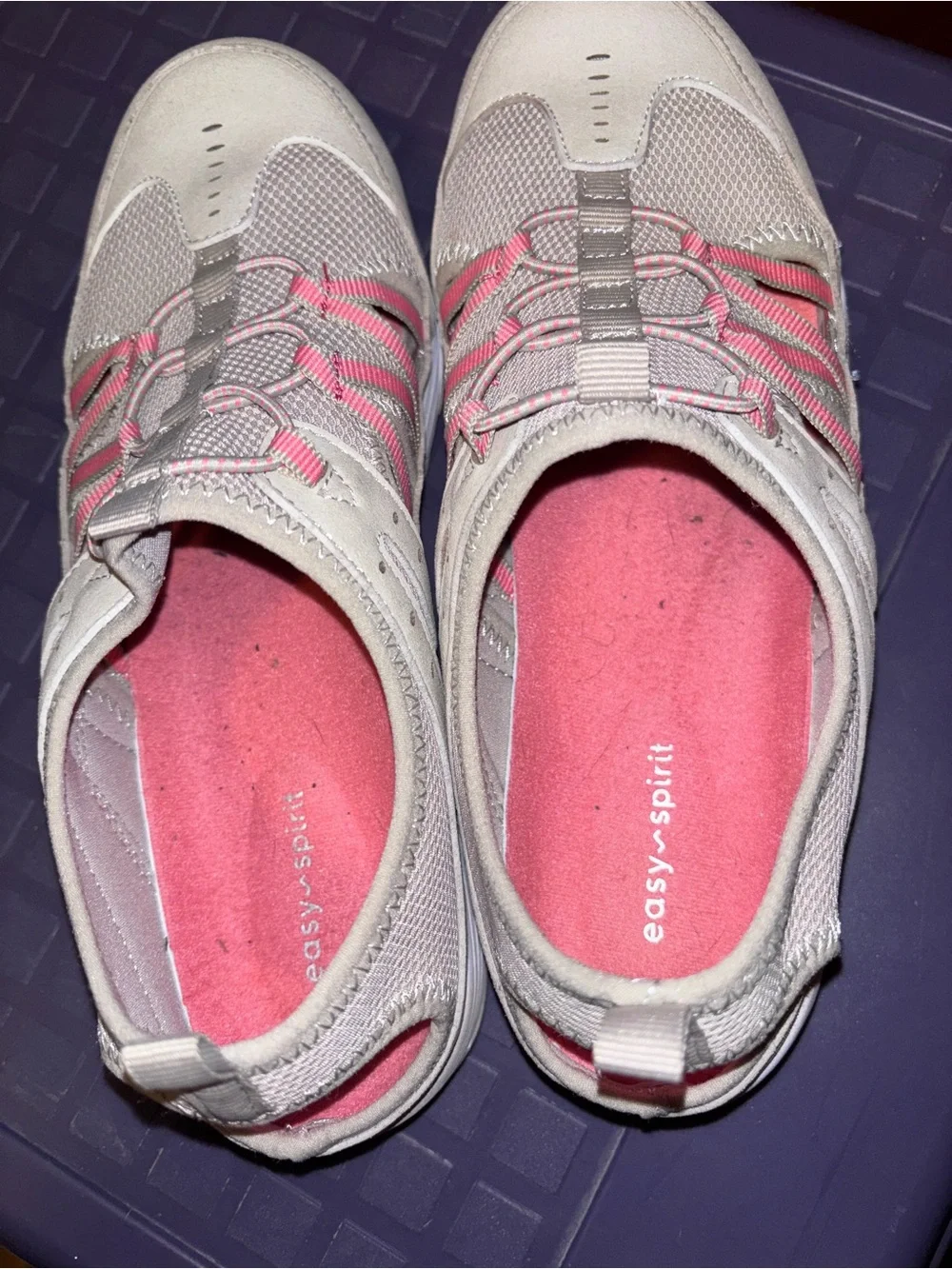 Easy Spirit Taupe Slip-On Athletic Shoes with Pink Accents