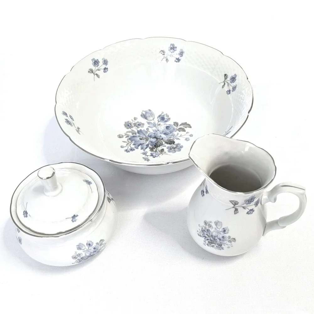 Fine Bohemian China Rhineland Rose Bowl Sugar Creamer Czechoslovakia 3-Peice Set