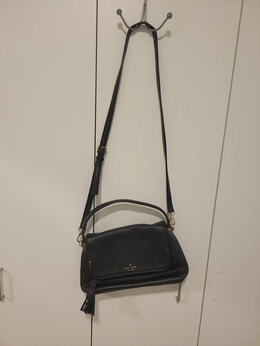 kate spade Black Pebbled Leather Tassel Crossbody Bag