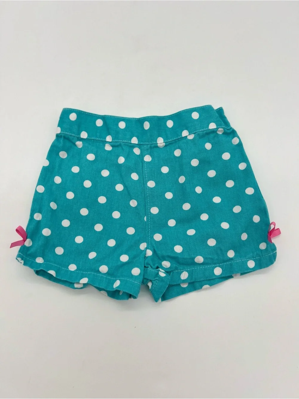 Kids Headquarters Baby Girls Denim Blue Polka Dot Shorts With Pink Bows 12M