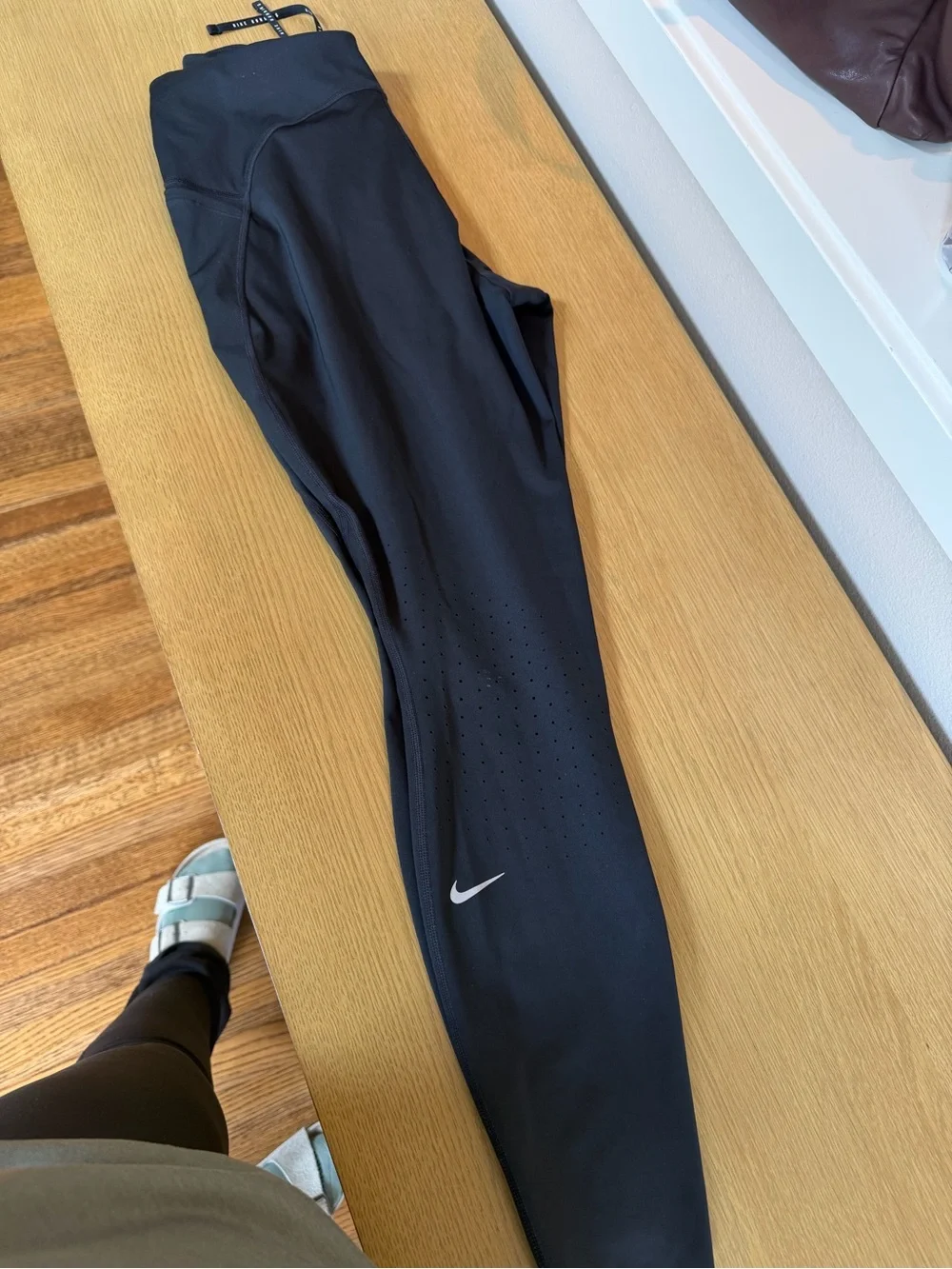 Nike Black Leggings with Perforated Calf and Swoosh - Running with pockets