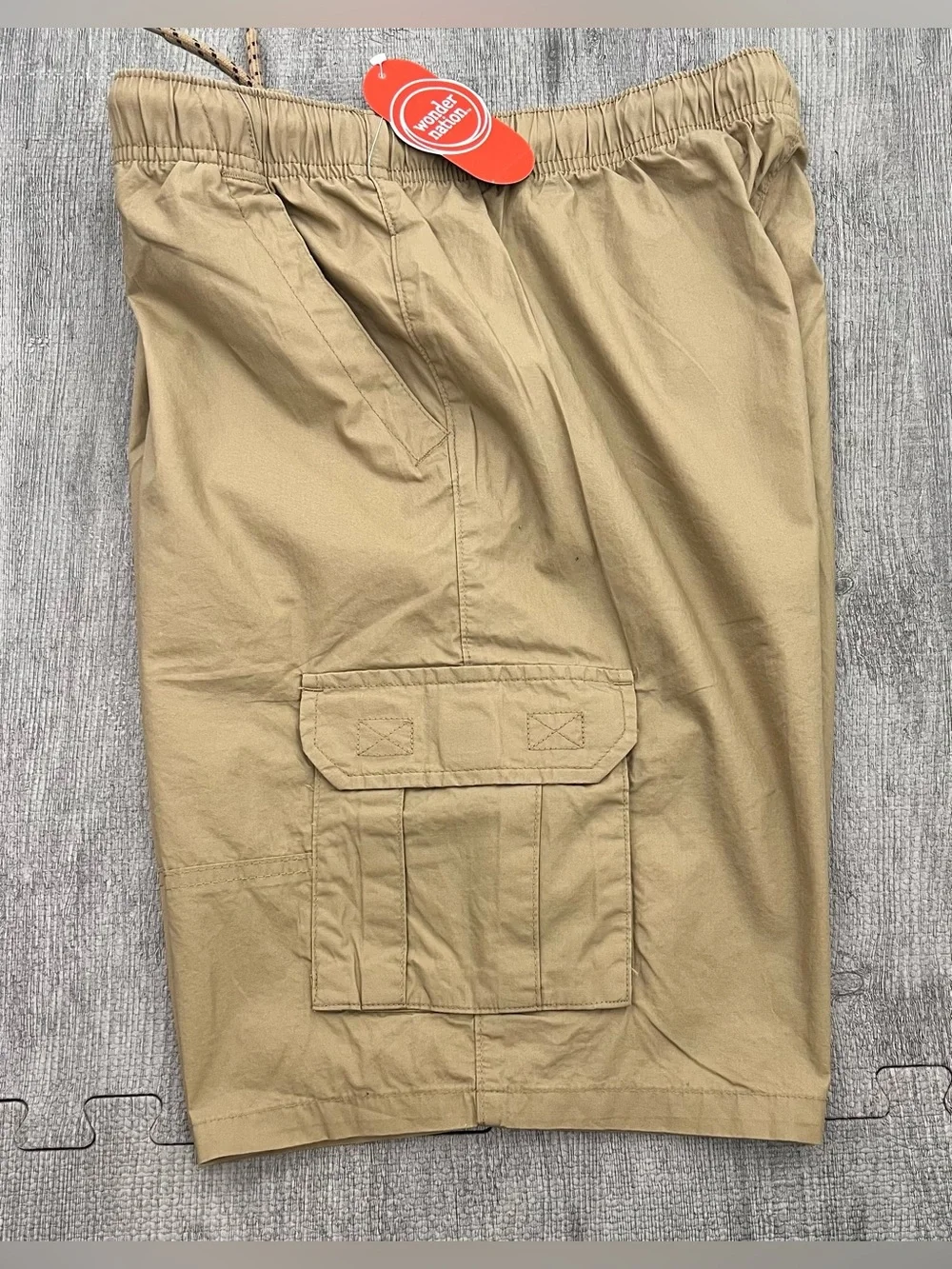 Wonder Nation Boys Beige Cargo Shorts Flat Front Drawstring Elastic Waist