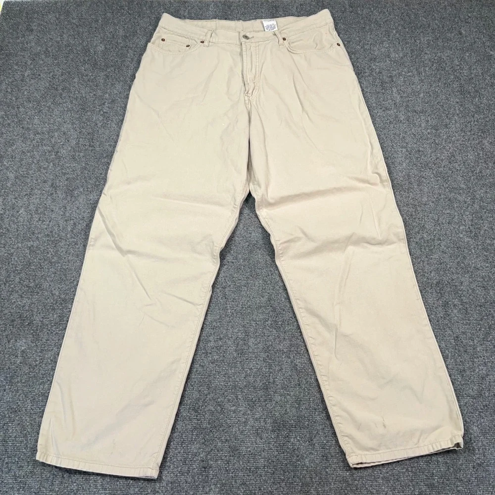 VTG Lucky Brand Dungarees Pants Mens 36x32 Baggy Made in USA Beige Utility Gorp