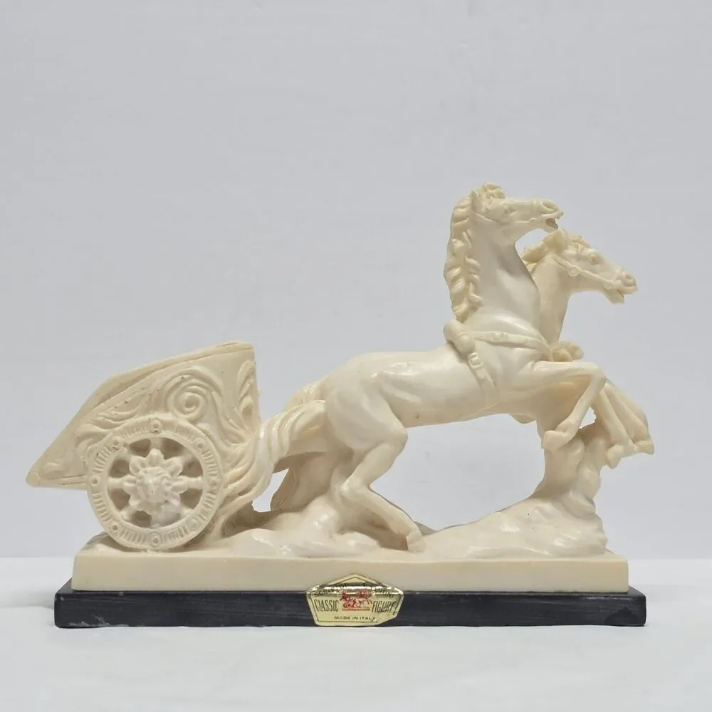 A Santini Italy Medieval ROMAN Chariot Horses Sculpture Figurine 7.5