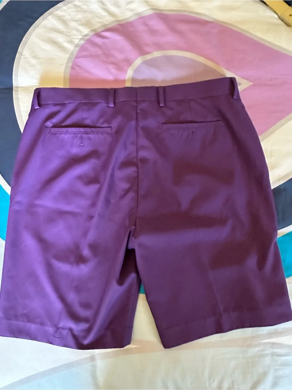 Louis Raphael Purple Men's Flat-Front Shorts with Yellow Waistband