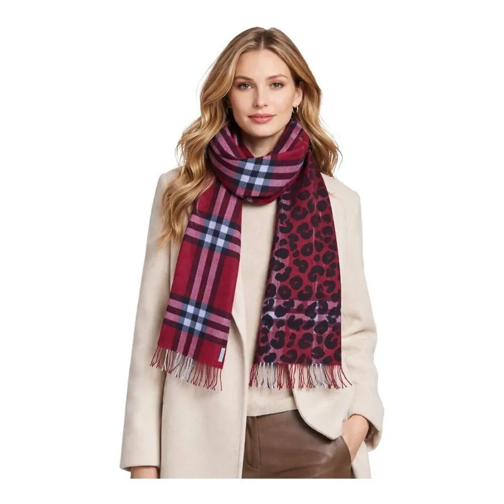 Burberry Cashmere Scarf NEW Parade Red Check Animal Print Giant Check ITALY