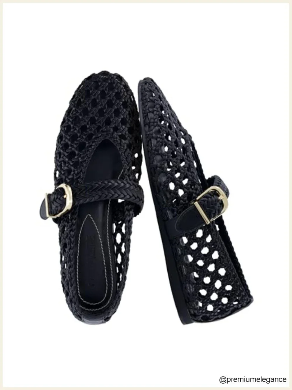 Hand Woven Mary Jane Ballet Flat with Adjustable Buckle Braided Strap and