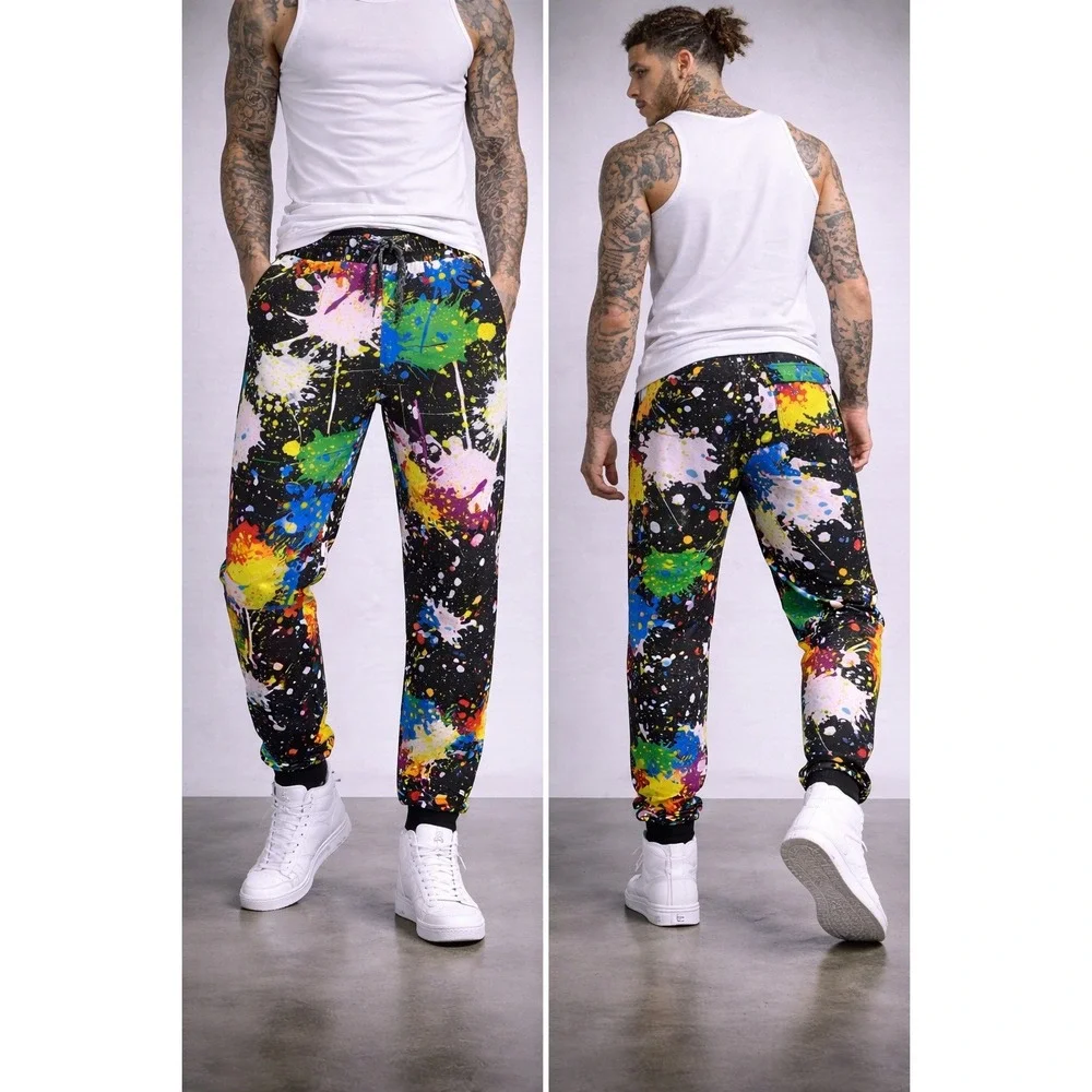 Fresh Prints of Bel-Aire Paint Splatter Joggers XLG Drawstring Pockets MSRP $62‎