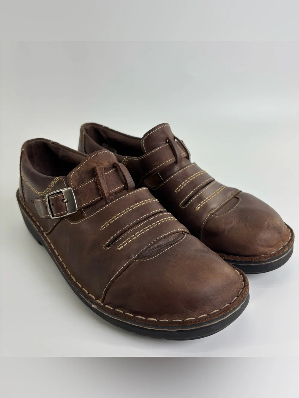 Naot brown leather comfort loafers 42 monk strap buckle chunky 90s grunge