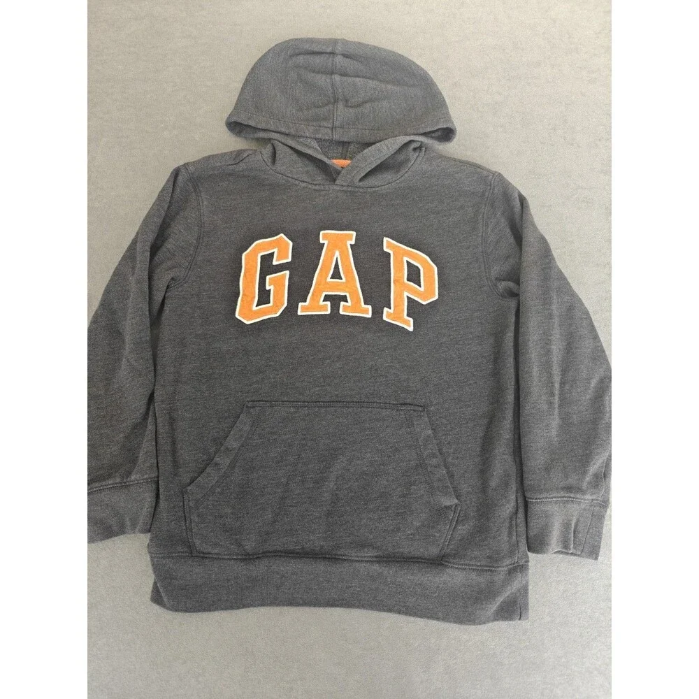 GAP Kids Youth Large Gray Orange Logo Pullover Hoodie Sweatshirt