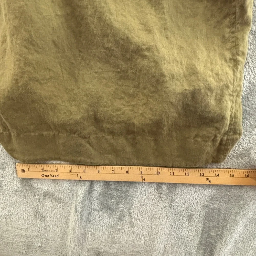 Zara Linen Wide Leg Crop Pant Woman XL Olive Green Paperbag Waist Belted