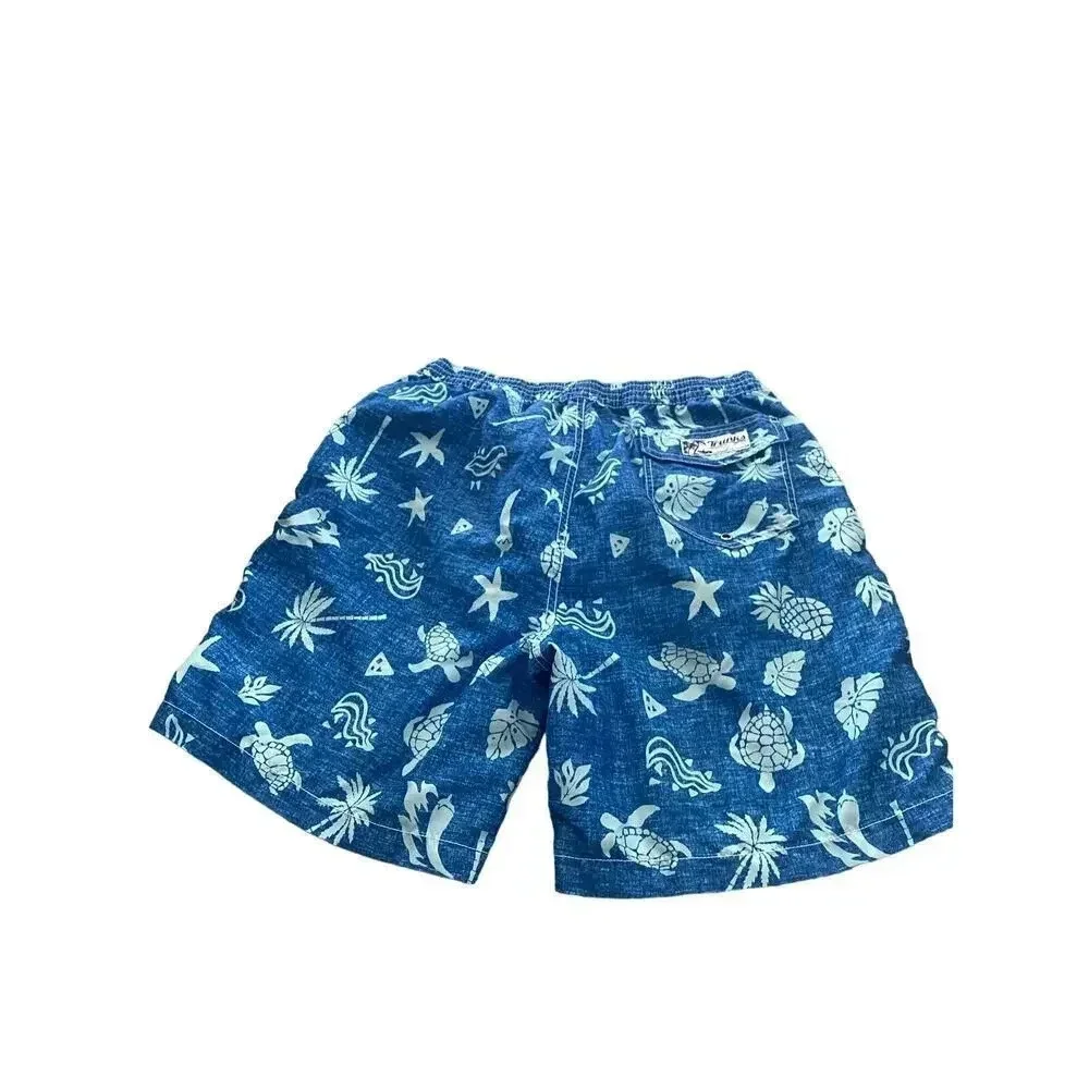 Trunks Men's Blue Coral Reef Hawaiian Print Swim Trunks Shorts Size Large