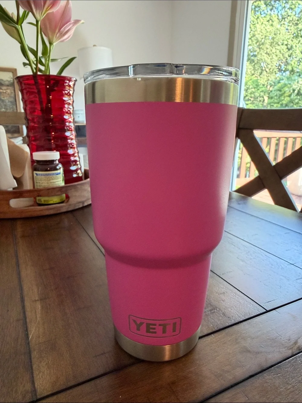 Yeti Pink Stainless Steel Insulated Tumbler with Clear Lid