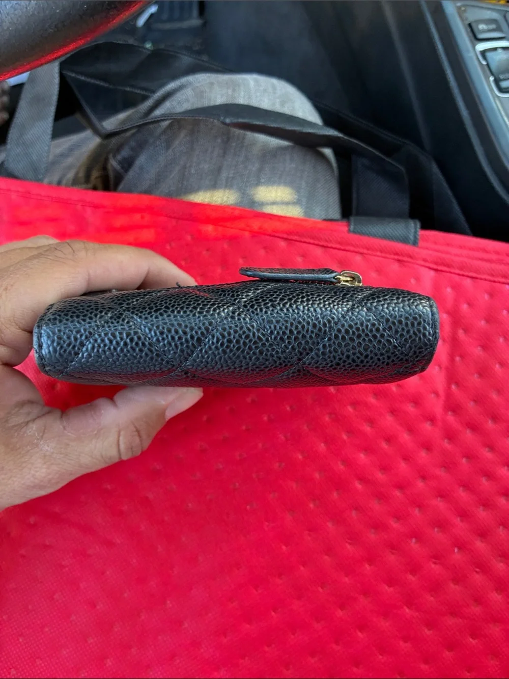 CHANEL Black Quilted Caviar Leather Small Wallet with Gold CC
