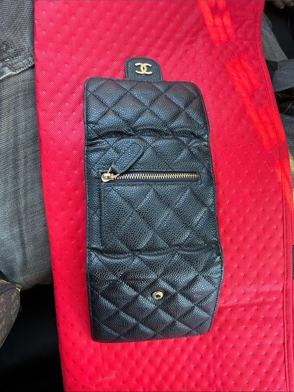 CHANEL Black Quilted Caviar Leather Small Wallet with Gold CC