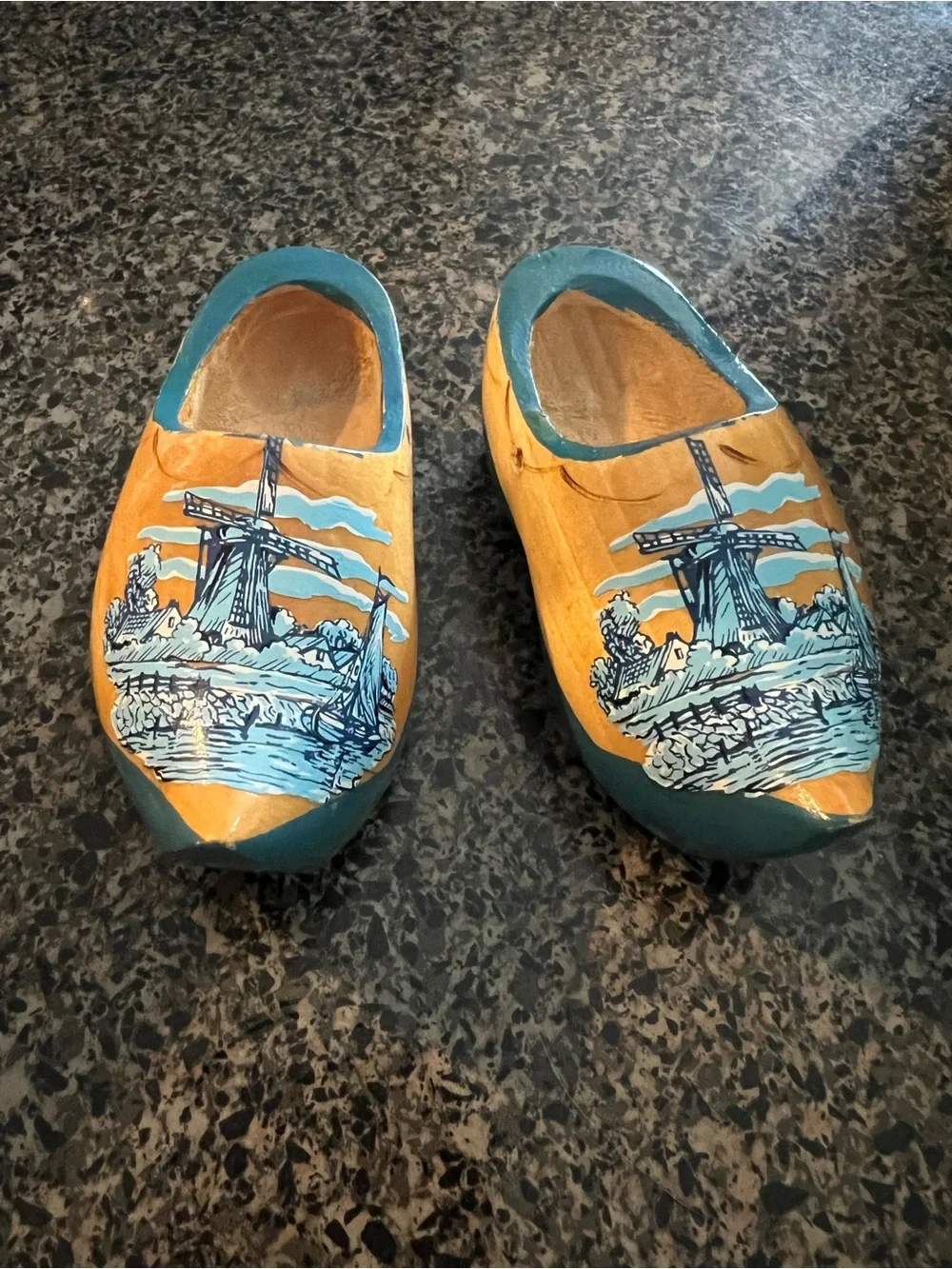 🦋 Minature Dutch Wooden Clogs in Teal and Natural Wood