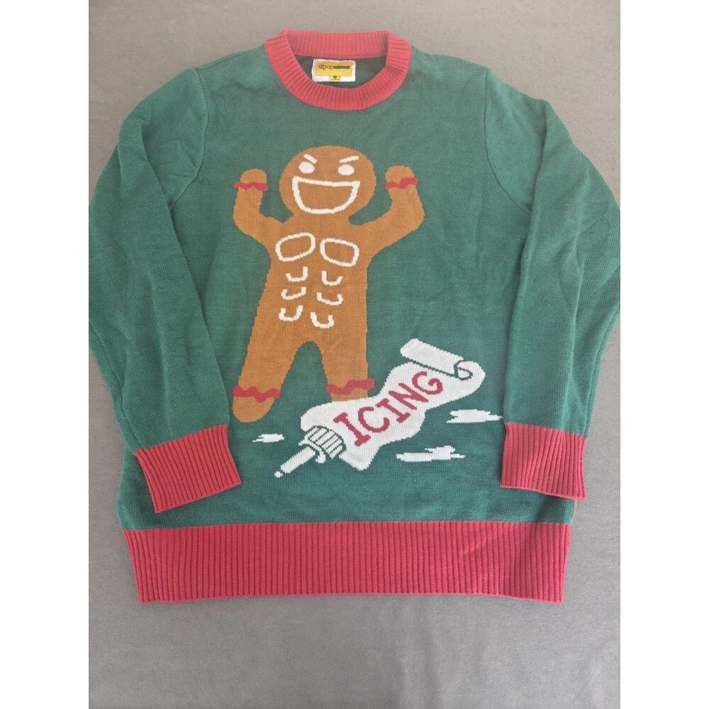 Tipsy Elves XXL Gingerbread Icing Christmas Sweater Green Red Funny