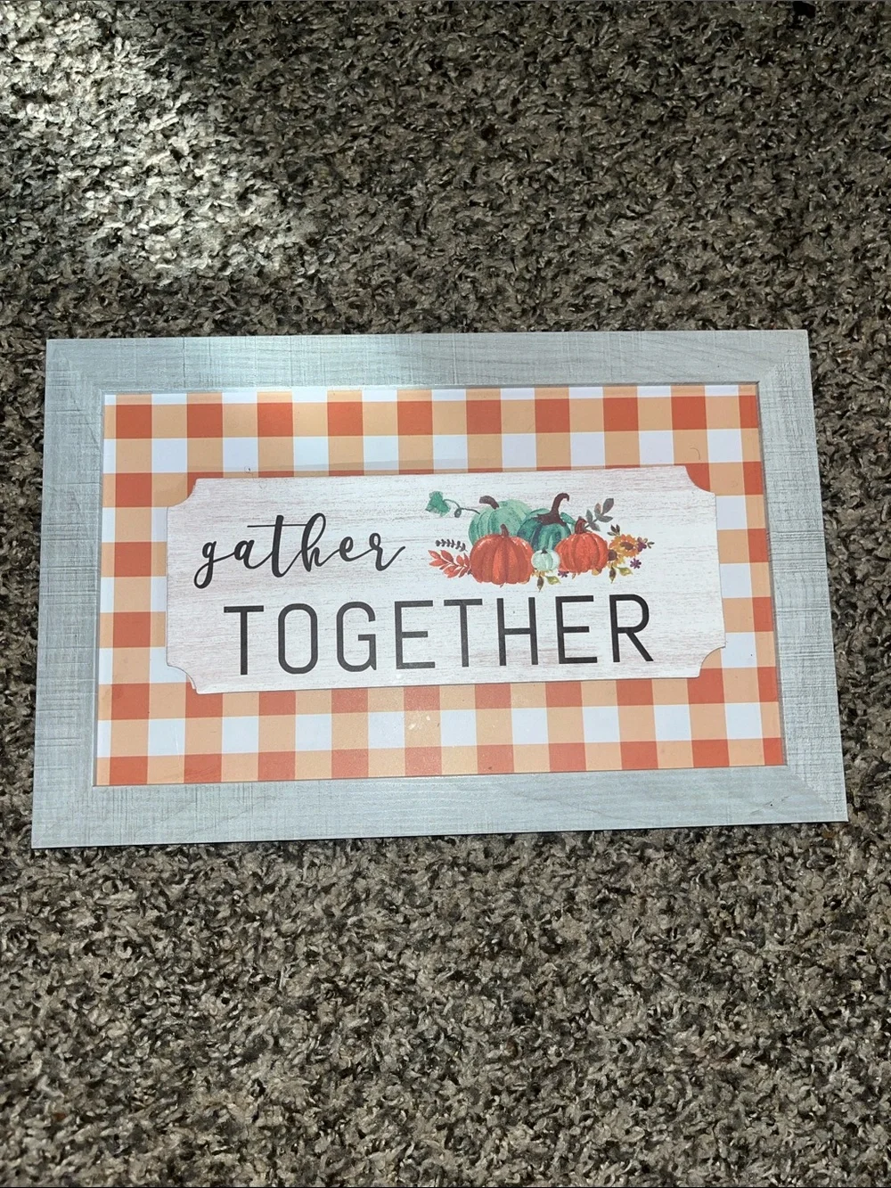 Gather Together Plaque with Orange Buffalo Check and Pumpkin Accent