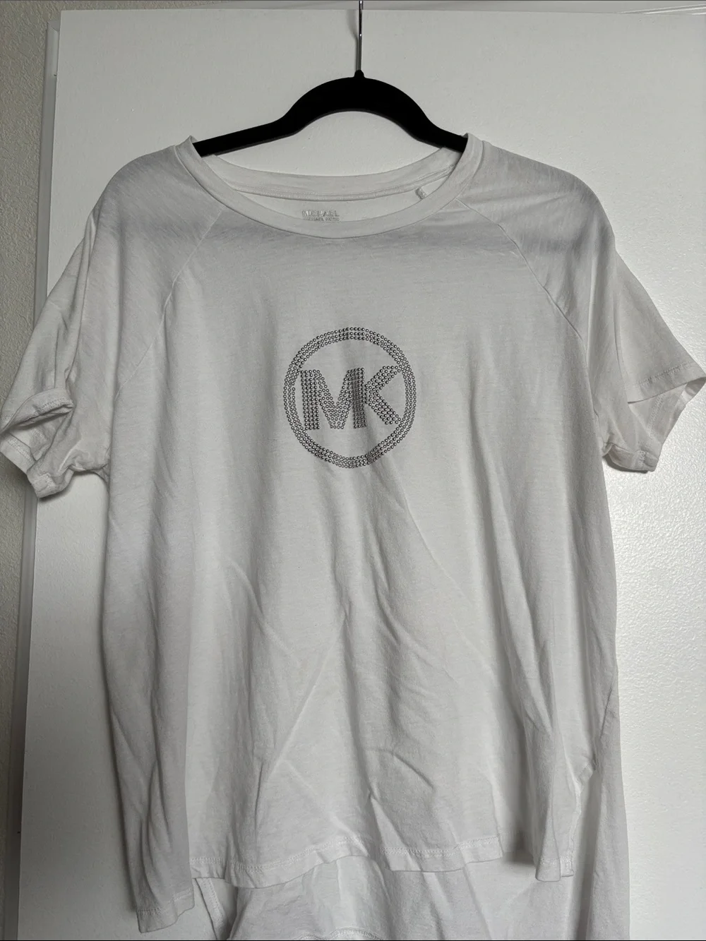 Michael Kors White Short Sleeve Tee with Crystal MK Emblem