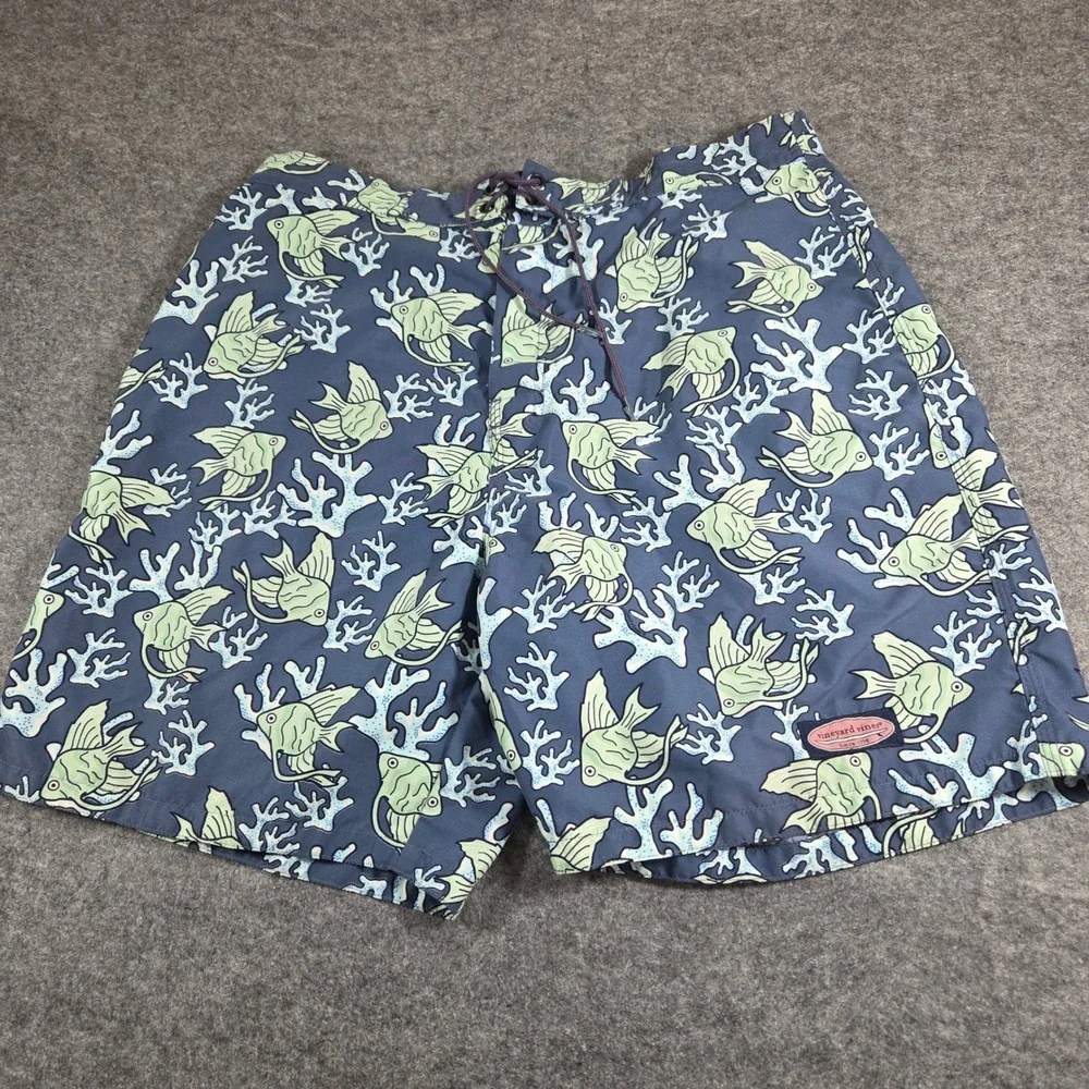 Vineyard Vines Swim Trunks Sea Life Print Blue‎ Green Mens Large Lined  Chappy