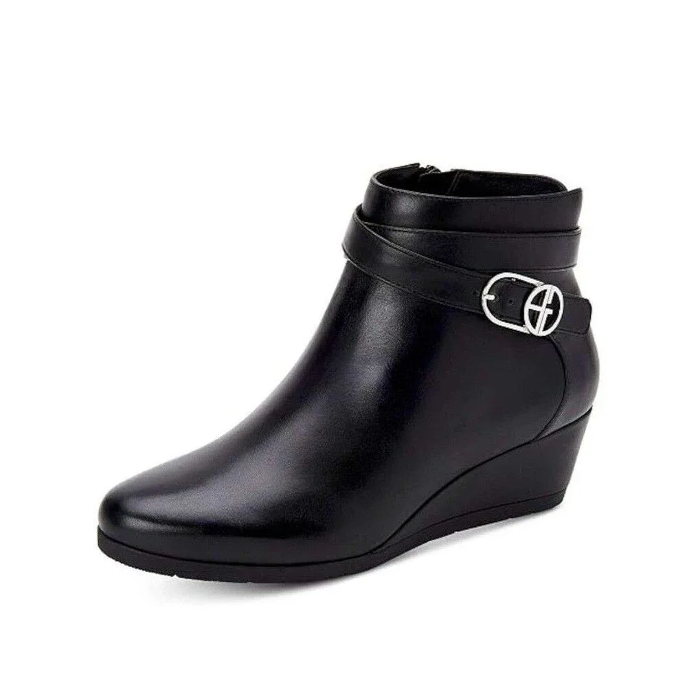 Giani Bernini Womens 10 M Black Cherub Faux Leather Wedge Heel Booties NIB QJ2