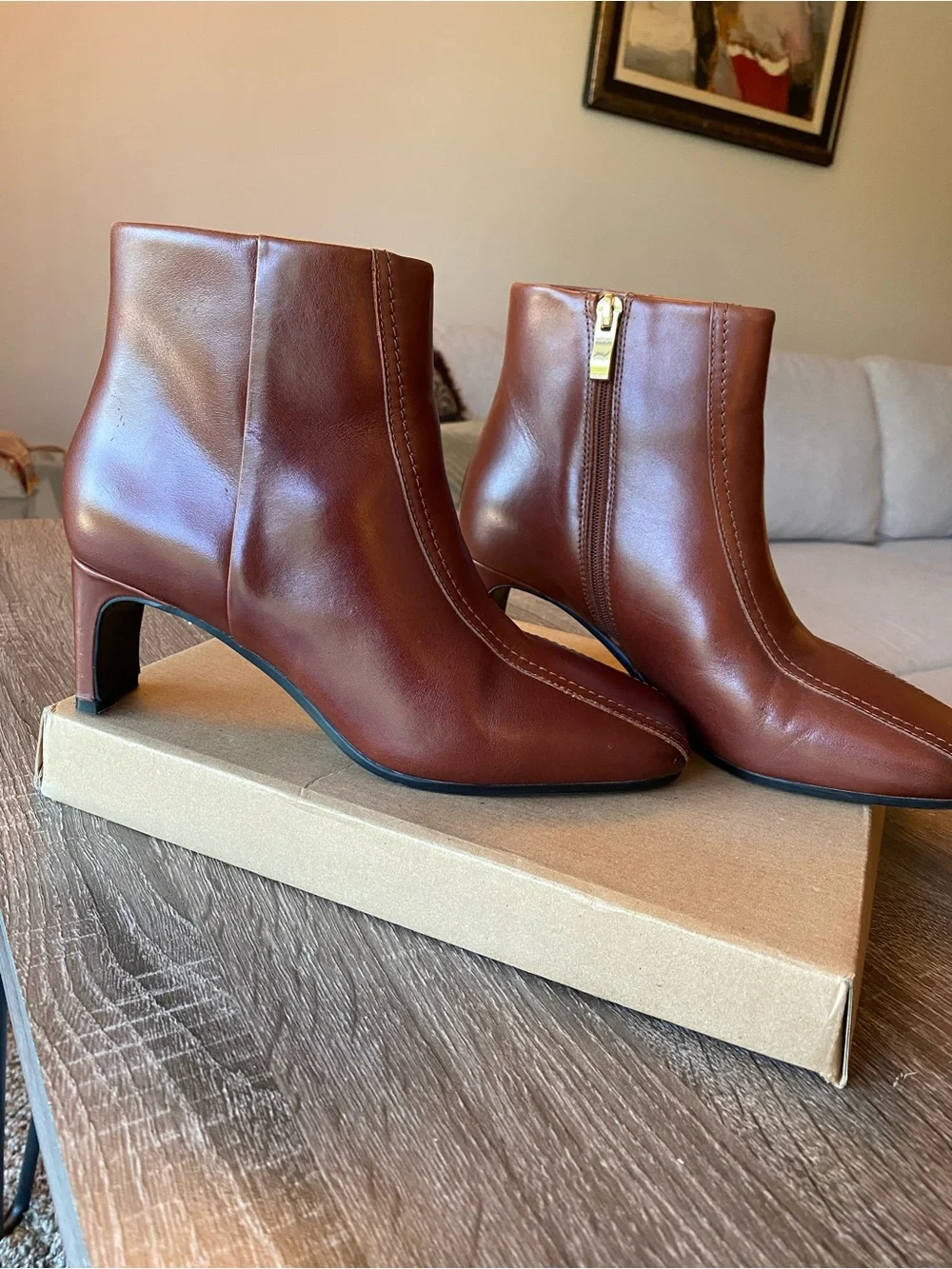 Clarks Leather Women's Brown Ankle Boots with Side Zip