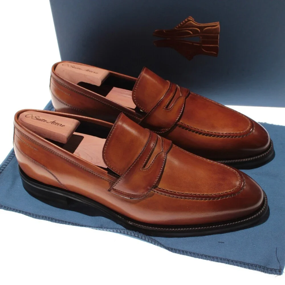Di Bianco NWB Slip On Penny Loafers Size 40.5 (US 7.5) in Brown Leather