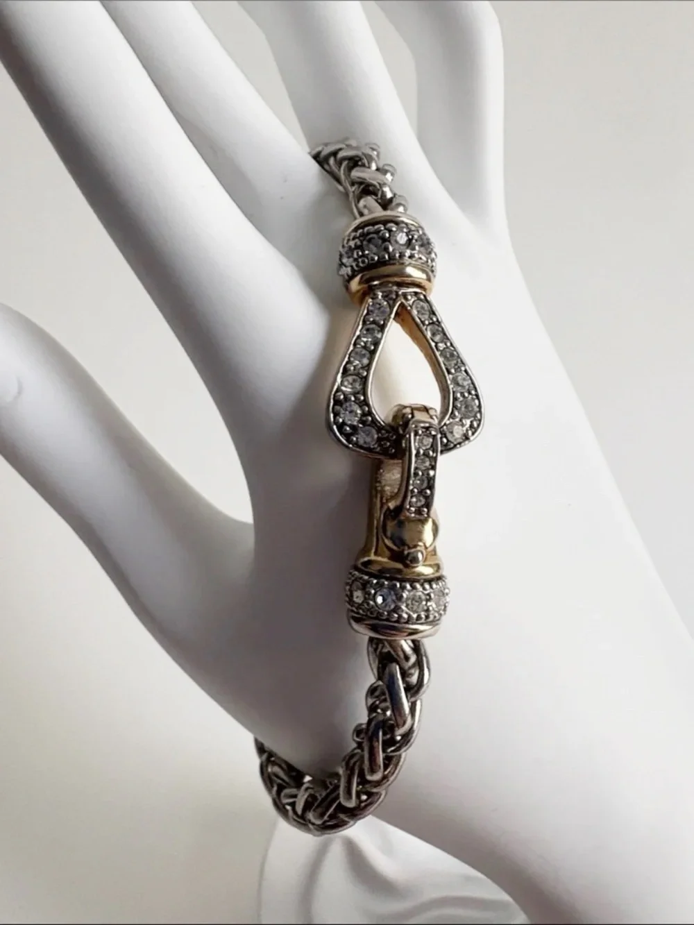 Two Tone Pave Link Bracelet Silver Gold Crystal Statement Jewelry