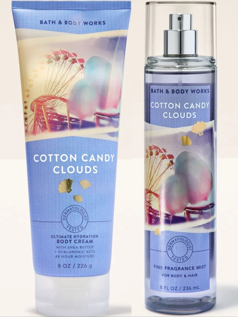 Bath Body Works Cotton Candy Clouds Body Cream & Fragrance Mist Set New RARE