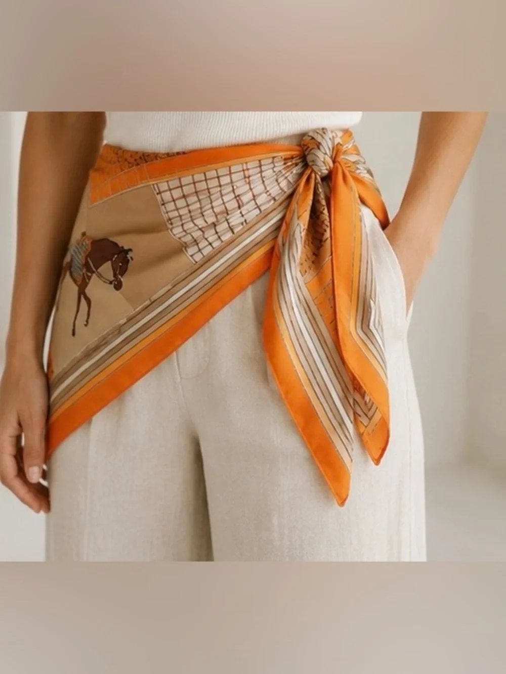 Luxury Equestrian Satin Head Scarf | Horse Print Silk-Like Bandana Hair Wrap