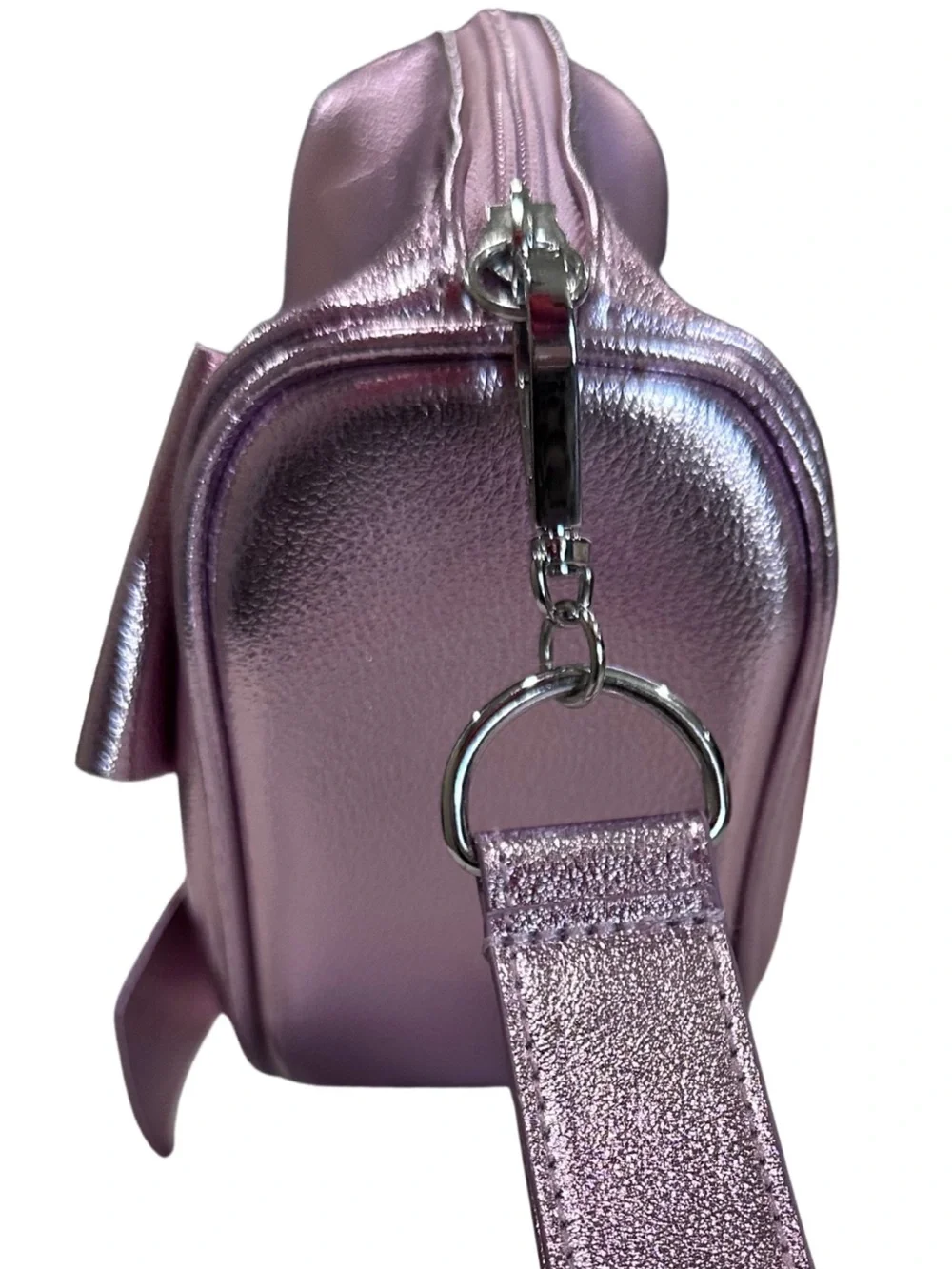 Bath & Body Works Metallic Pink Bow Zipper Wristlet Makeup Cosmetic Bag Purse