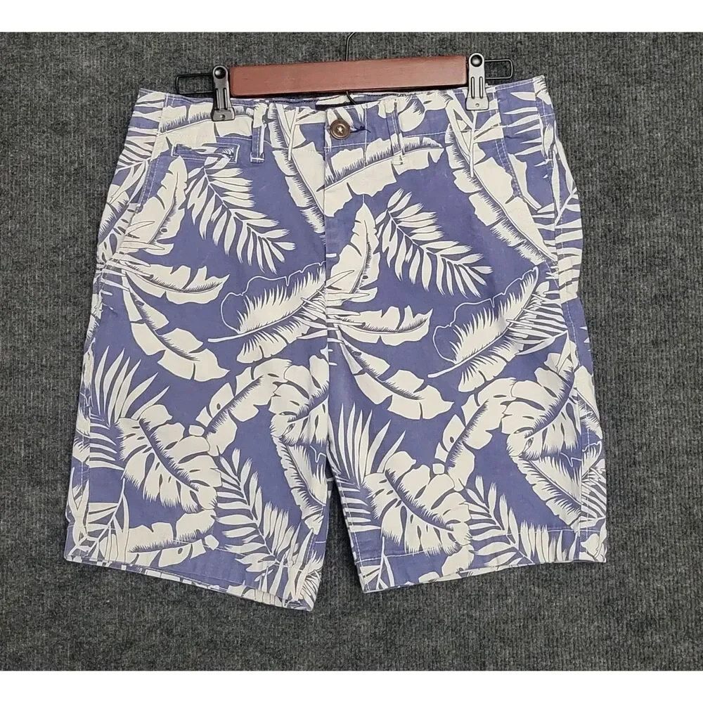 American Eagle Mens Prep Chino Shorts Tropical Print Blue White 30