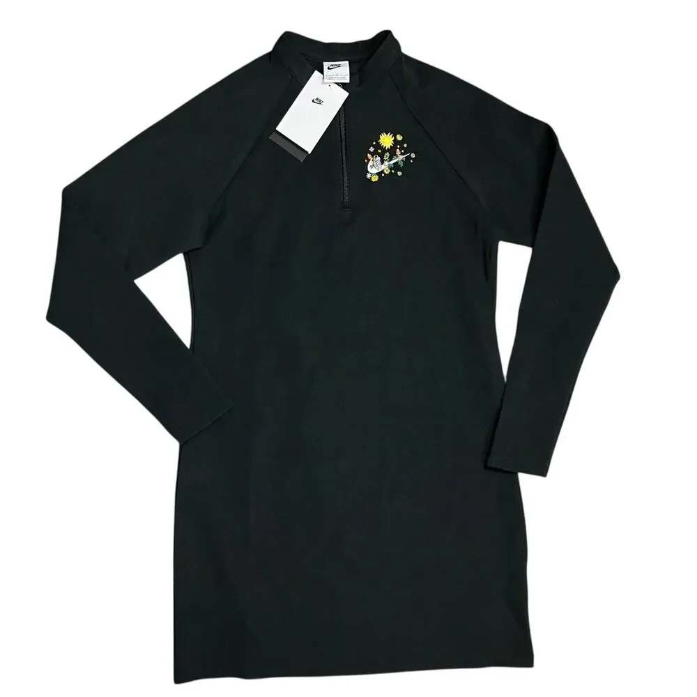 Nike Black Quarter Zip‎ Embroidered Graphic Y2K Athleisure Dress