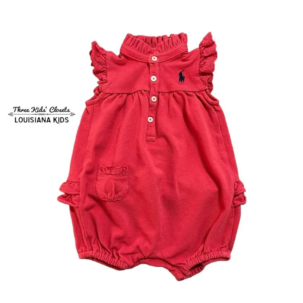 Ralph Lauren 6m Dark Coral Ruffle Bubble Romper
