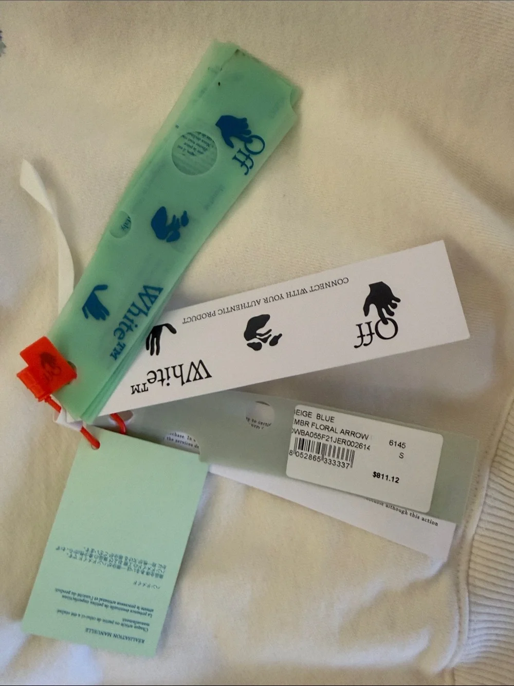Off-White White Crewneck Sweatshirt with Blue Floral Motif