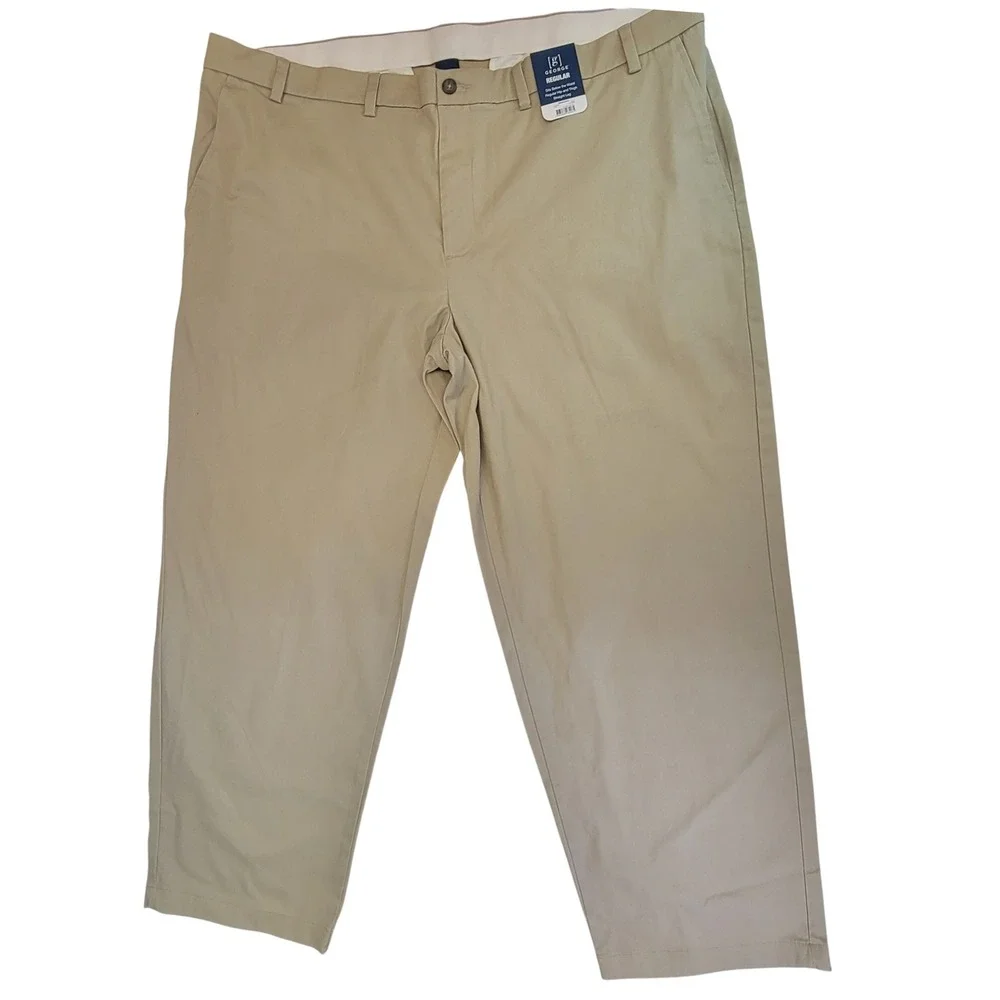 George Men's Regular Fit Casual Dress Pants Flat‎ Front Khaki Beige
