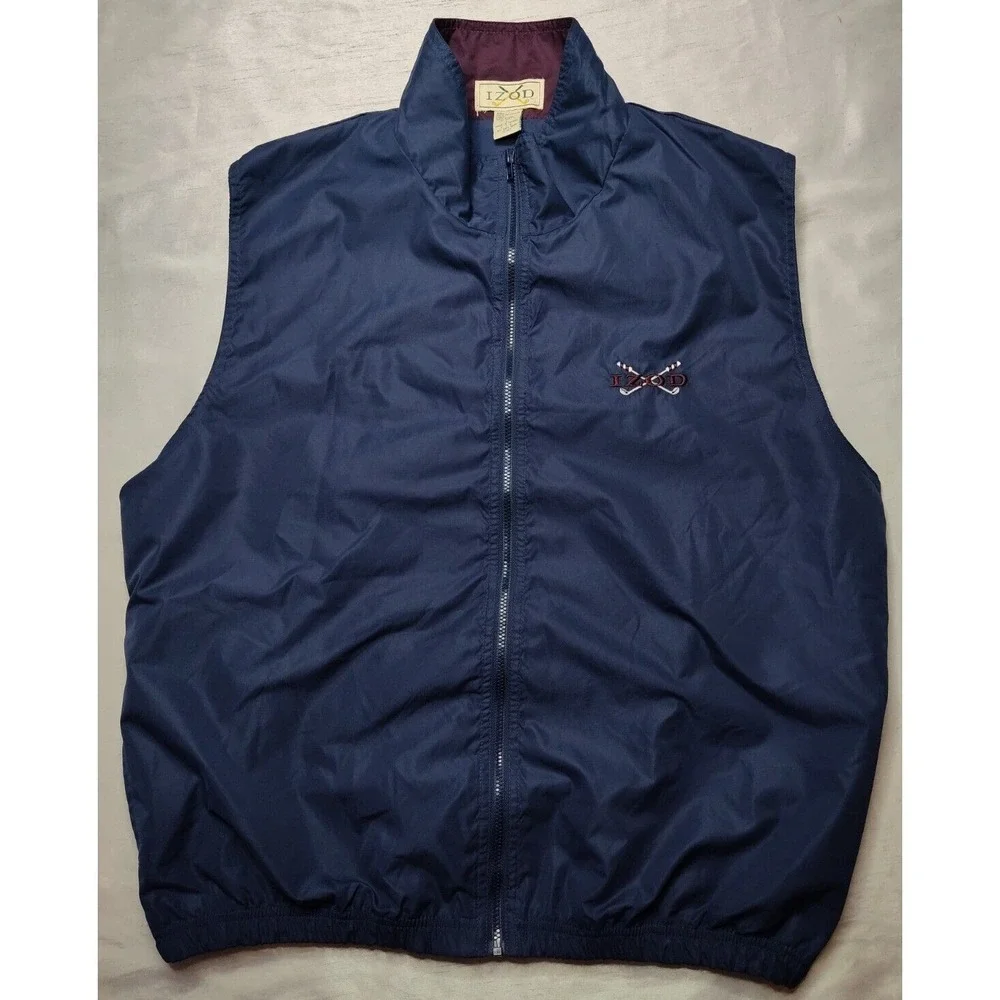 VTG IZOD GOLF Men‎ Large Blue Lined Double-Sided Embroidered Windbreaker Vest