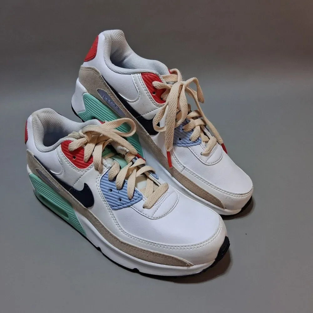 Nike Air Max 90 GS White Multi-Color Sneaker Youth 5.5Y Womens 7 DZ2888-100