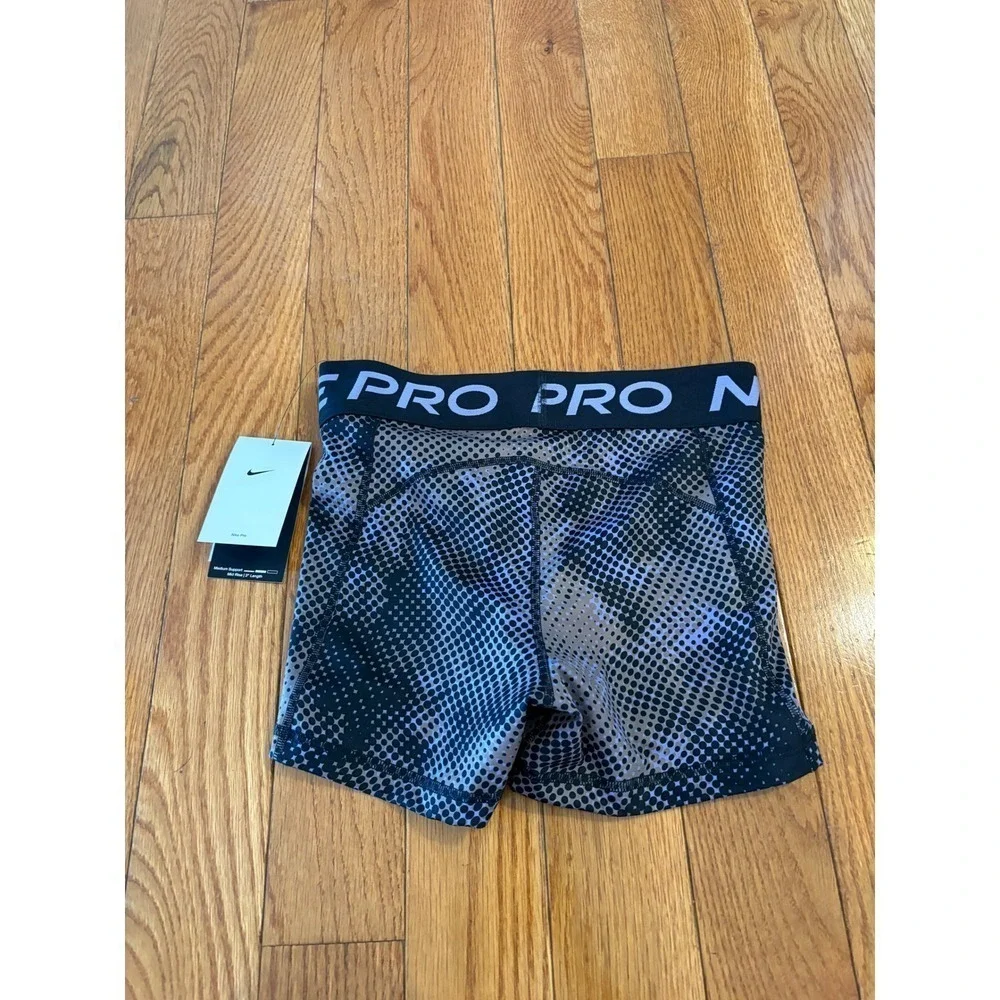 Nike Pro Dri FIT Womens Training Shorts Black Purple Dot Print Size Small new