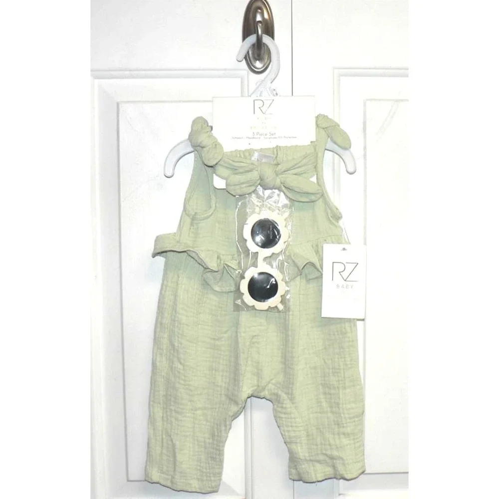 Rachel Zoe Baby‎ 3 Piece Set Jumpsuit Headband UV Sunglasses in Green 0-3Mths