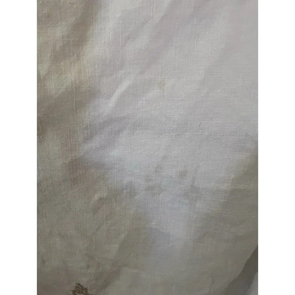 Vintage White Embroidered Cross Stitch 100% Linen Tablecloth 76x64 - Read Flawed