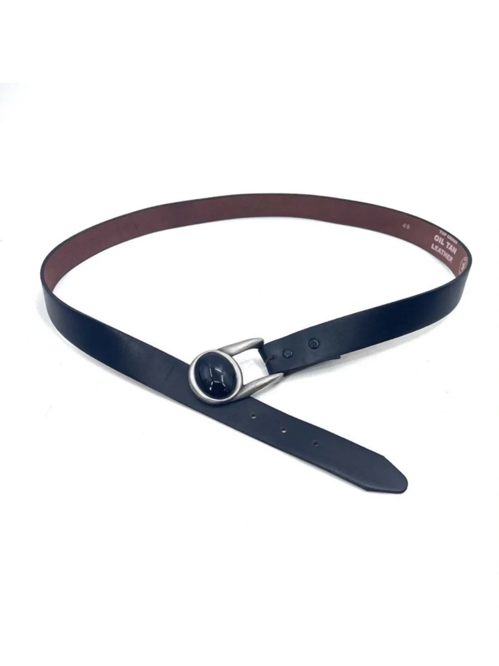 Vintage Black Leather Hip Hook Belt with Removable Pewter Buckle Womens 40