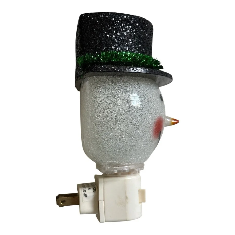 Vintage Snowman Plug-In Night Light Hard Plastic Glitter Top Hat On/Off Switch