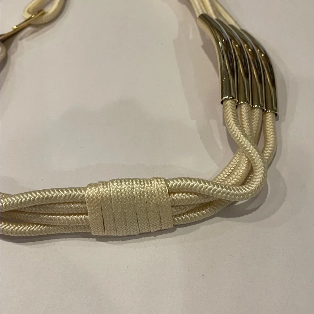 Cream Braided Rope Belt with Gold Metal Accents & Hook Closure – 28.5” Boho Chic