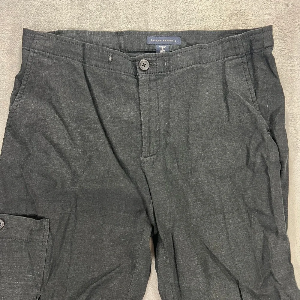 BANANA REPUBLIC Cargo Pants Womens 6 Black Soft Stretch Linen Vintage Y2K 2000s