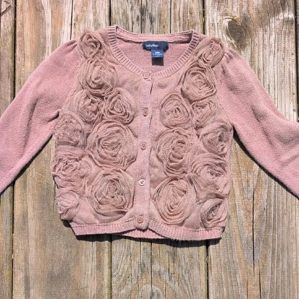 Baby Gap 18-24 Months Brown Rose Ruffle Button Front Cardigan