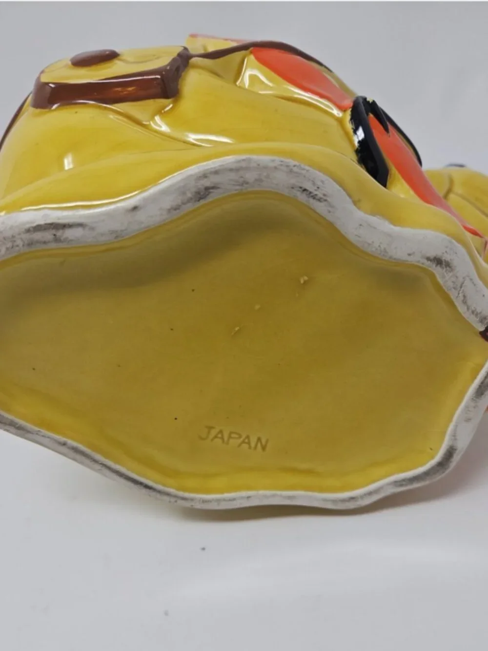 Vintage 1970 Cookie Jar Smiling Snail Suitcase Luggage Japan Harvest Gold Orange