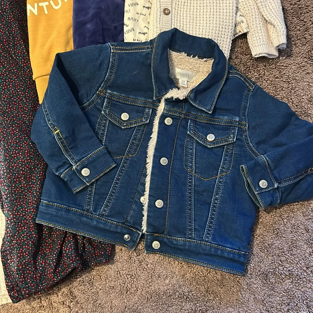 Babygirl toddler 18m and 18/24m fall & winter romper sweater jean jacket bundle!