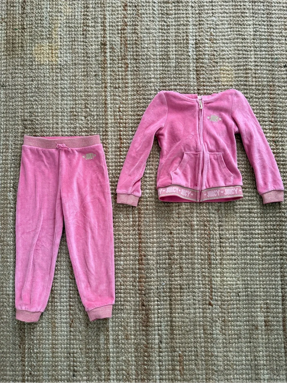 Juicy Couture Girls Pink Velour Tracksuit Set 4T Hoodie Joggers Matching